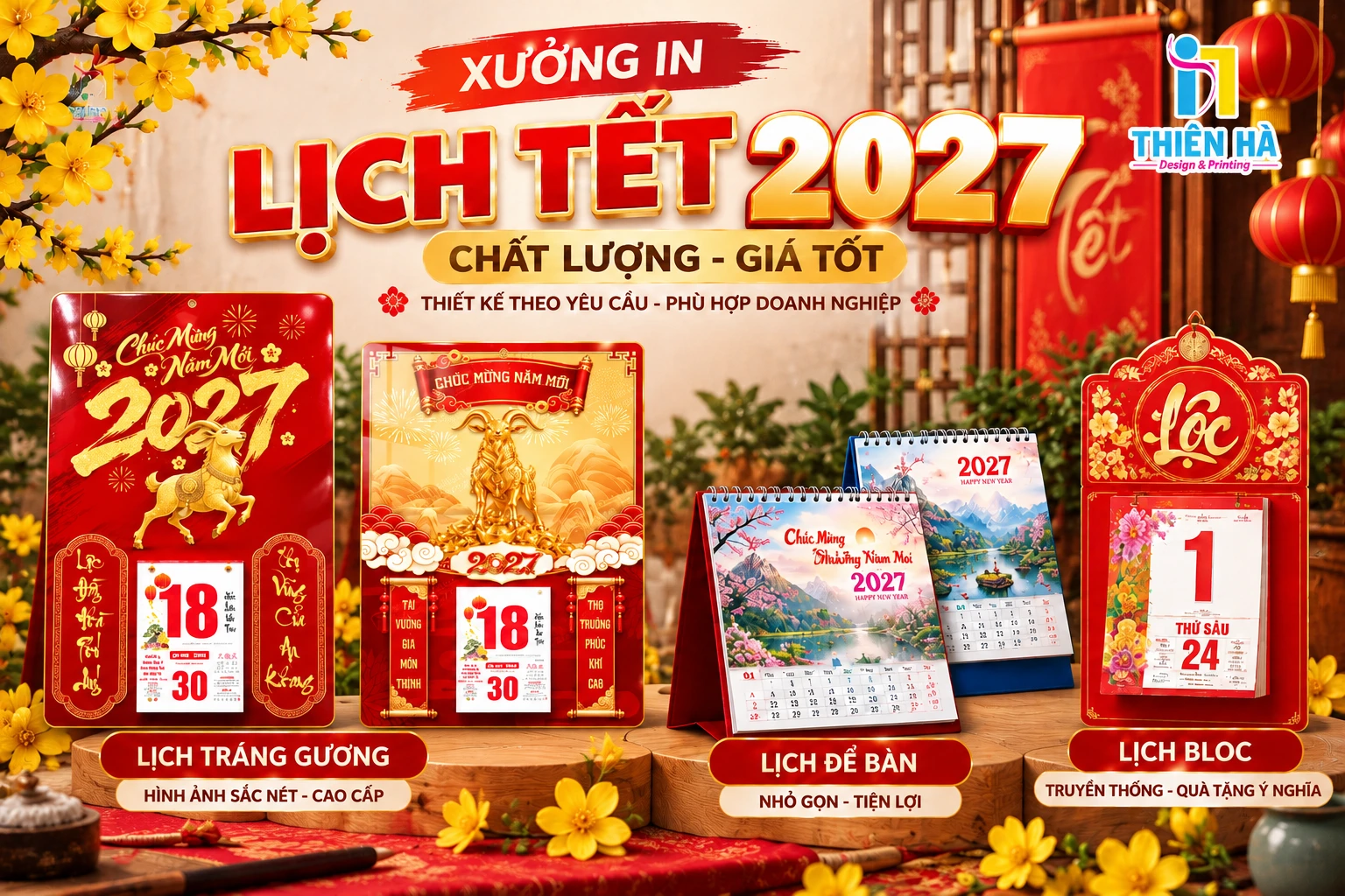 Top các mẫu lịch Tết 2027 đẹp, chất lượng, giá in tận xưởng